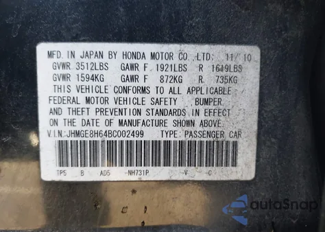 2011 Honda Fit Sport z USA, uszkodzony, nr VIN JHMGE8H64BC002499